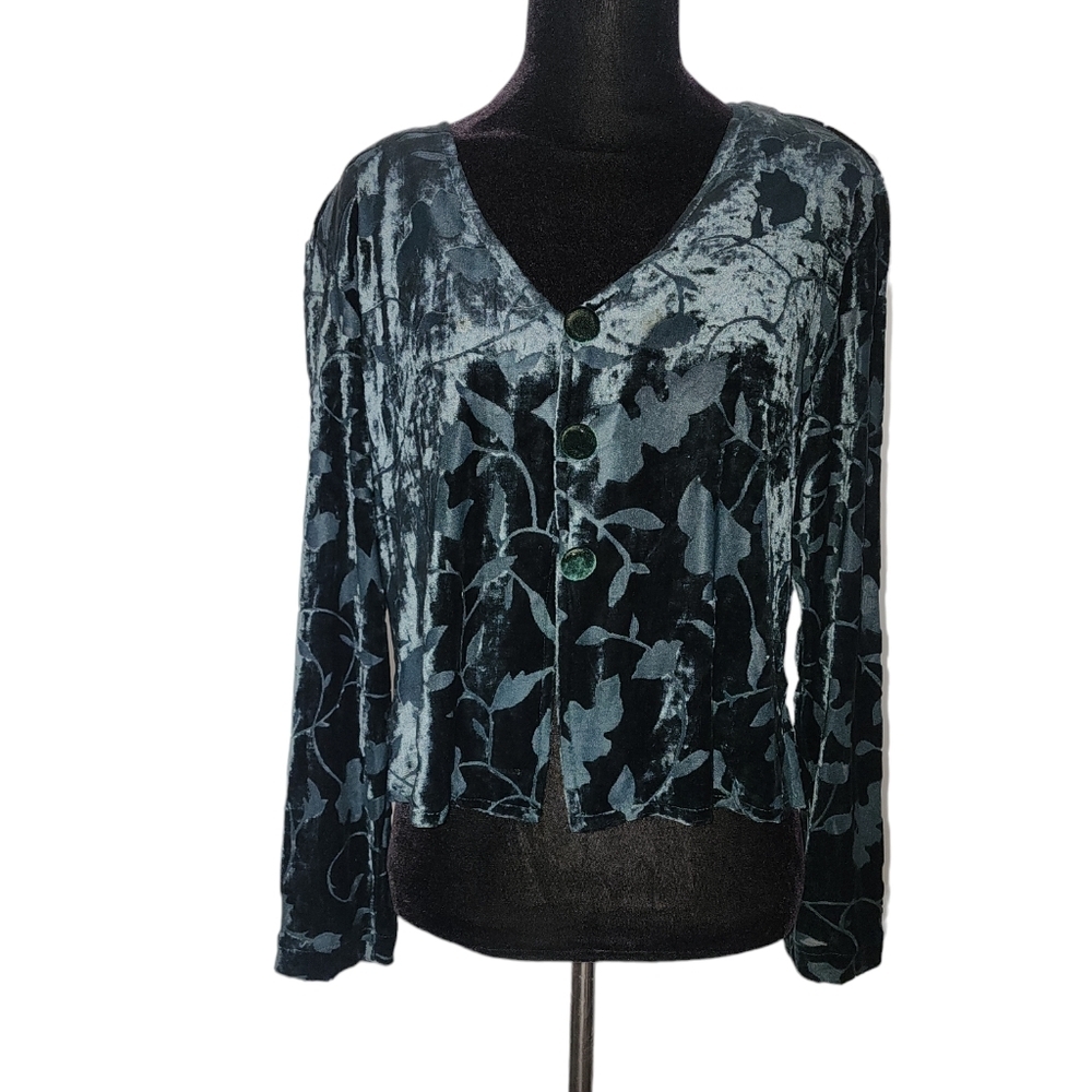 Vintage Rabbit Rabbit Rabbit Velvet Devoré Top Green Whimsygoth Size 14 - Picture 2 of 15